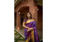 Thumbnail for Aastha Fashion Women's Purple Paithani Silk Zari Woven Saree with Blouse - Distacart