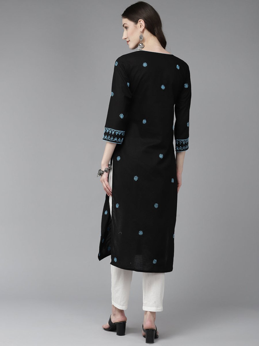 ADA Women Floral Embroidered Cotton Chikankari Kurta - Distacart