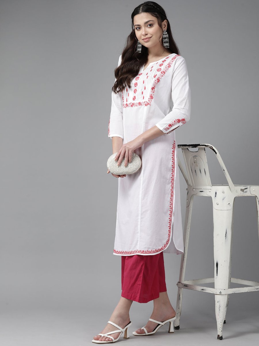 ADA Ethnic Motifs Chikankari Embroidered Floral Kurta - Distacart