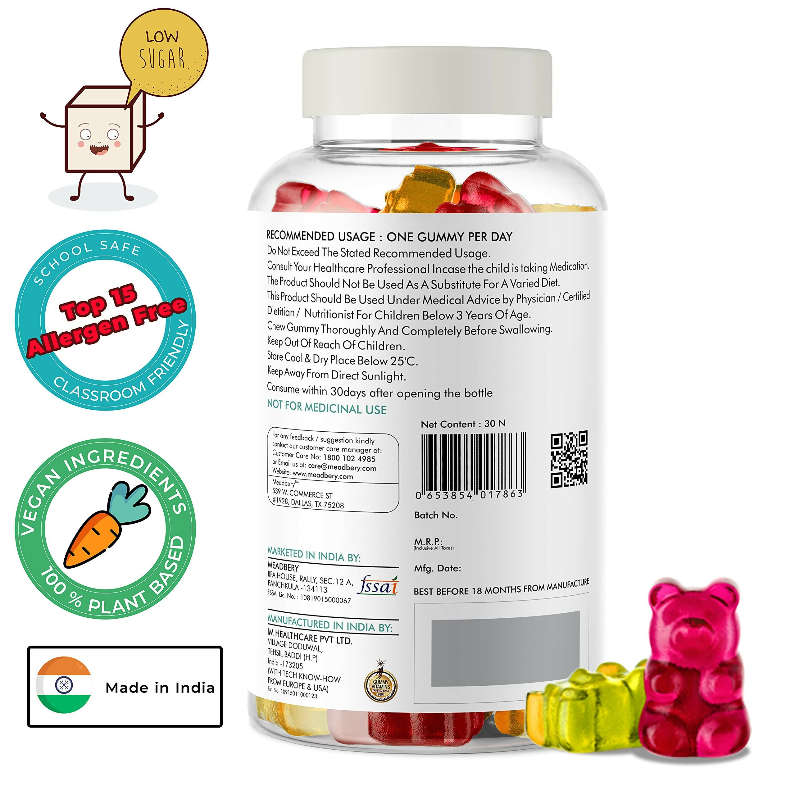Meadbery Kids Calcium With Vitamin D Gummy - Distacart
