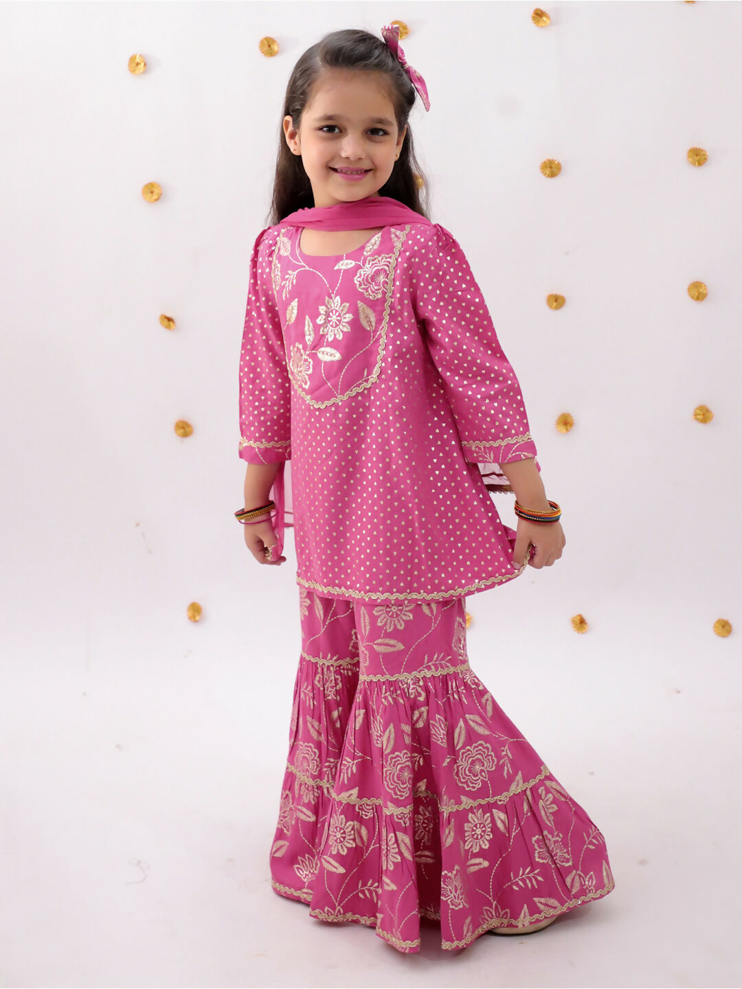 Lil Drama Khilkhilahat Pink Kurta Sharara With Dupatta Set For Girls