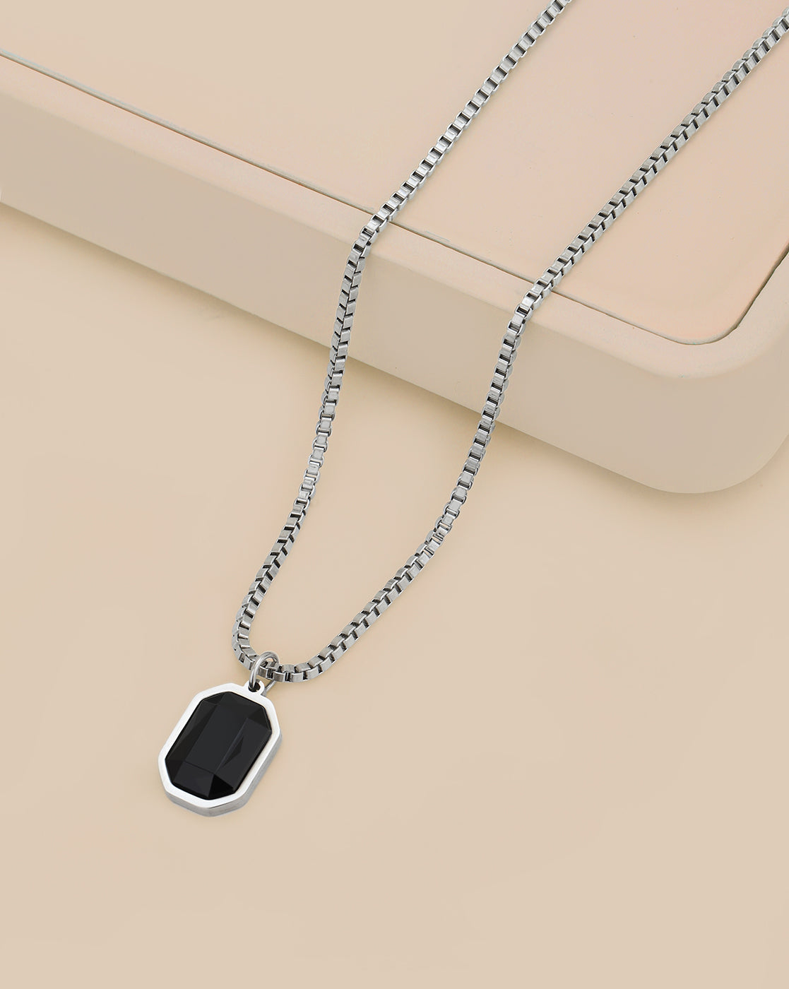 Silver Plated With Crystal Pendant With Chain For Men - Wahe Jewels