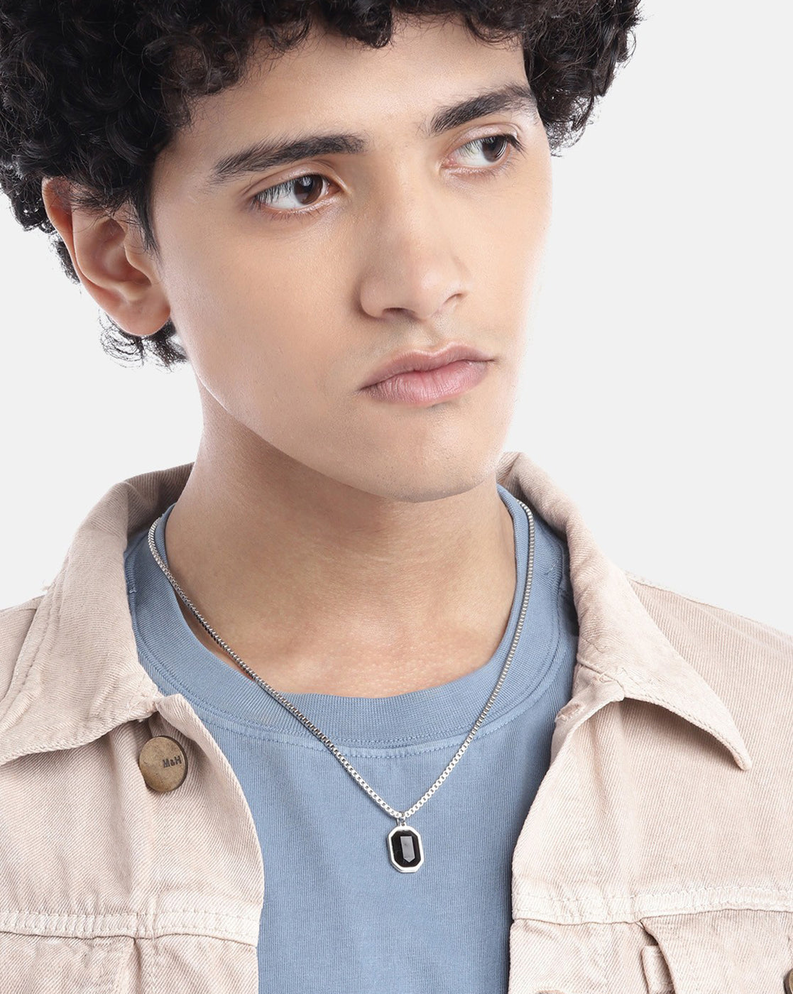 Silver Plated With Crystal Pendant With Chain For Men - Wahe Jewels