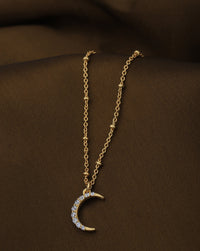 Thumbnail for 18Kt Gold Plated With Cz Half Moon Pendant With Chain - Wahe Jewels