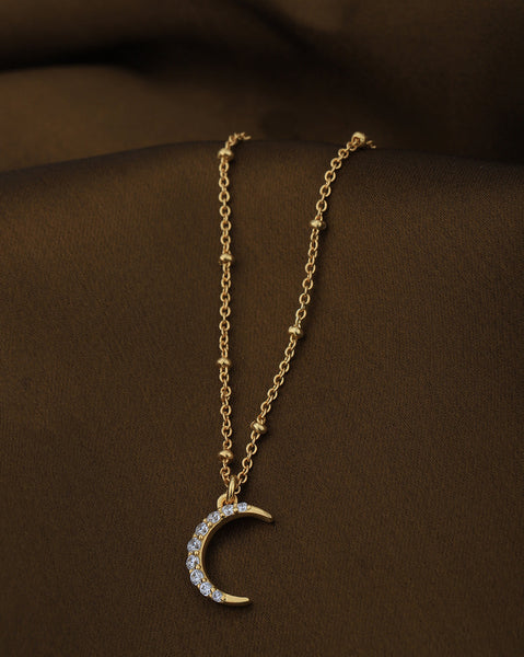 18Kt Gold Plated With Cz Half Moon Pendant With Chain - Wahe Jewels
