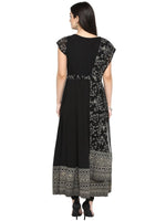Thumbnail for Ahalyaa Women's Black Crepe Printed Kurta With Attached Dupatta