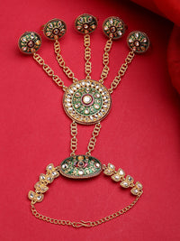 Thumbnail for NVR Women's Gold-Plated CZ Stone-Studded Handcrafted Ring Bracelet