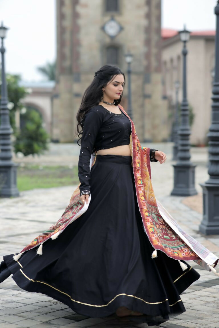 Vastranavya Navaratri Collection Gotta Patti Work & Blouse With Real Mirror Work Lehenga Choli - Black - Distacart