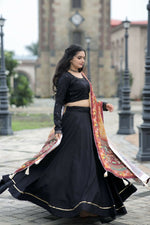 Thumbnail for Vastranavya Navaratri Collection Gotta Patti Work & Blouse With Real Mirror Work Lehenga Choli - Black - Distacart