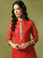 Thumbnail for Myshka Women's Red Printed Cotton Blend Straight Party Kurta Set - Distacart