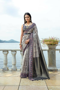 Thumbnail for Aastha Fashion Grey Floral Printed Cotton Silk Saree with Blouse - Distacart