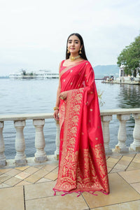 Thumbnail for Aastha Fashion Red Woven Soft Silk Saree with Blouse - Distacart