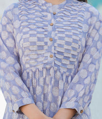 Thumbnail for Kaajh Women's Grey Hand Block Printed Cotton Top - Distacart