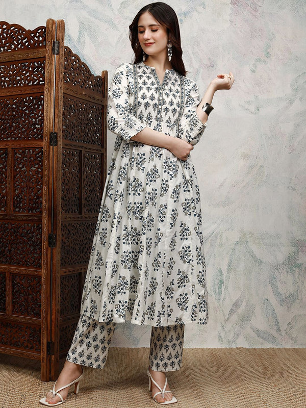 Vishudh Floral Printed A Line Kurta with Trousers - Distacart