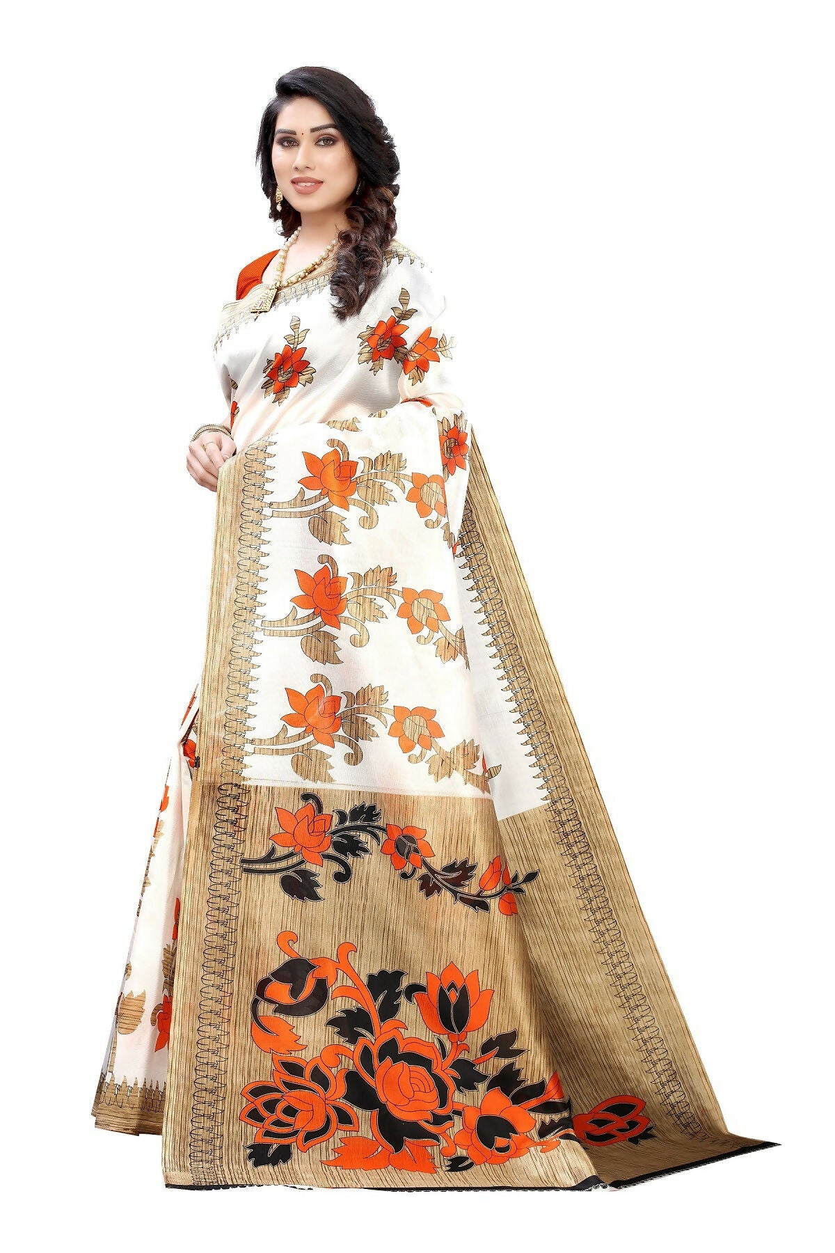Vamika White Printed Art Silk Saree - Distacart