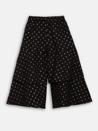 Thumbnail for Ahalyaa Black Cotton Gold Print Kids Kurta Sharara Sets For Girls - Distacart