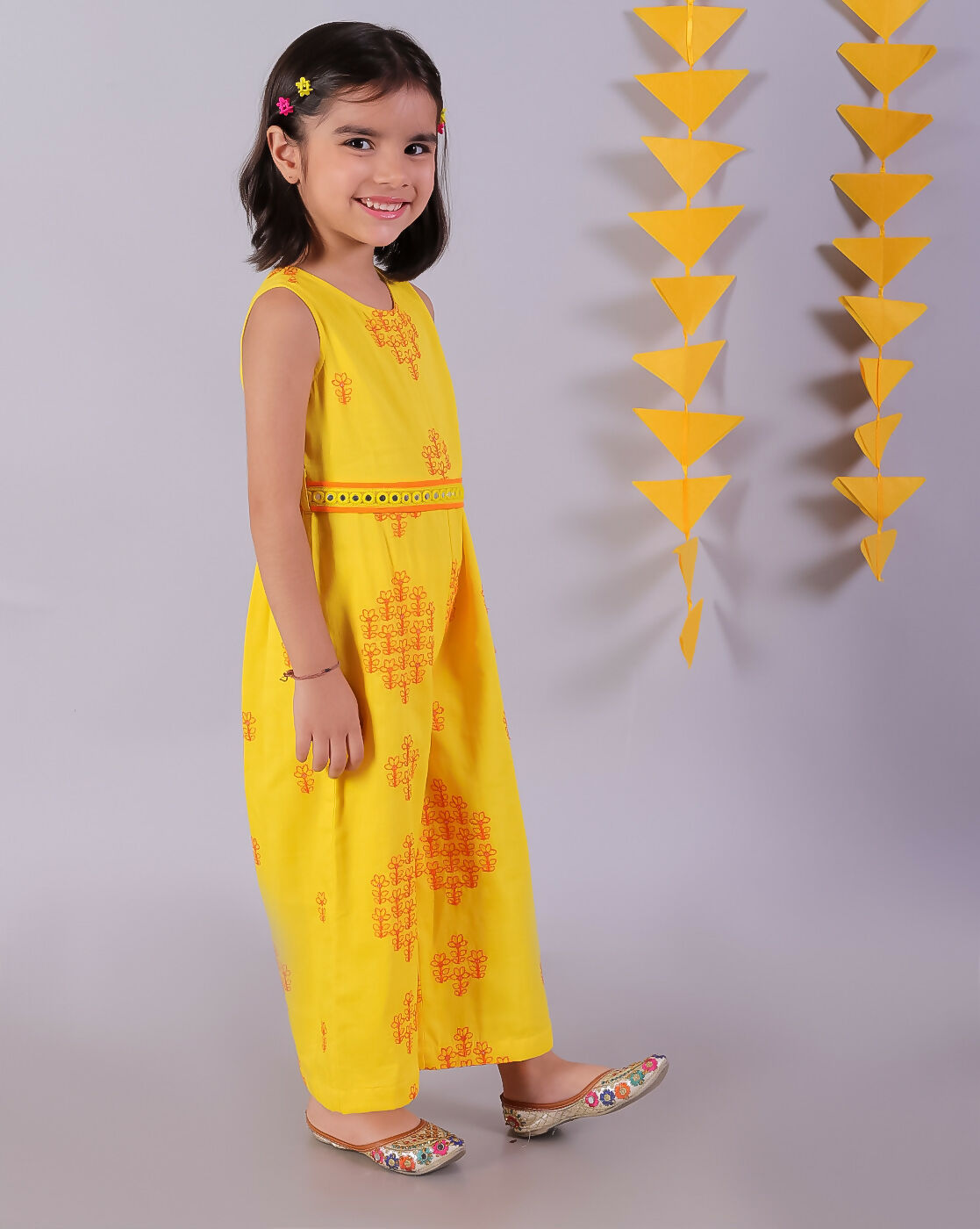 Lil Drama Marigold Magic Girls Yellow Embroidered Jumpsuit - Distacart