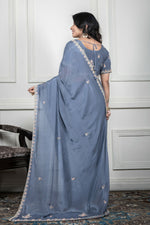 Thumbnail for Morchari Grey Chiffon Hand Embroidery Saree And Stitched Blouse