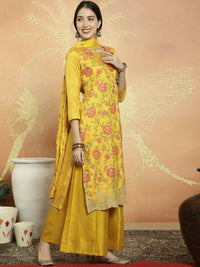 Thumbnail for Aastha Fashion Women's Yellow Upada Silk Floral Resham Thread Kurta with Trouser & Dupatta - Distacart