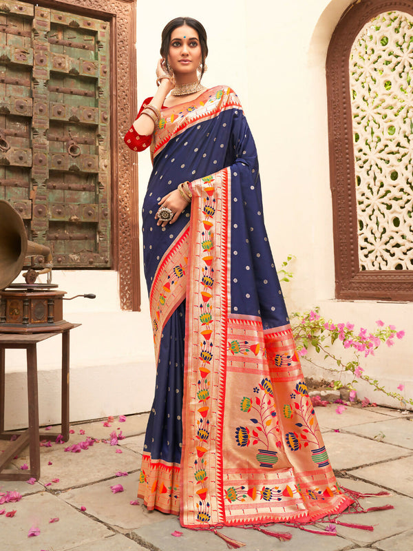 Astita Silk Blend Navy Blue Saree