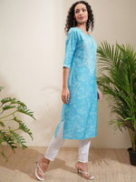 Thumbnail for Vishudh Blue Paisley Printed Notch Neck Straight Kurta - Distacart