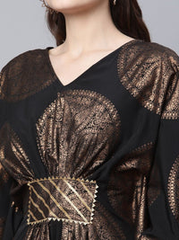Thumbnail for Ahalyaa Women Black Crepe Copper Foil Printed Flared Sleeve Kaftan Kurta - Distacart