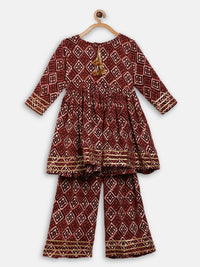 Thumbnail for Ahalyaa Maroon Rayon Printed Kurta Palazzo Sets for Kids For Girls - Distacart