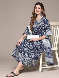 Thumbnail for Anubhutee Women Blue Ethnic Motifs Printed Pure Cotton Kurta with Trousers & Dupatta - Distacart