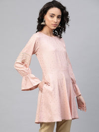 Thumbnail for Ahalyaa Women Pink Rayon Golden Ethnic Print Tunic