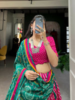 Thumbnail for Vastranavya Cultural Leheriya With Patola Print Border Tussar Silk Lehenga Choli - Pink - Distacart
