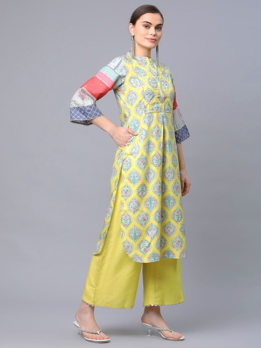 Ahalyaa Women's Yellow Pure Blend Digital Printed Kurta Palazzo Set