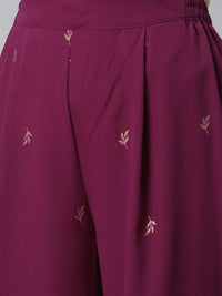 Thumbnail for Ahalyaa Wine Crepe Solid Kurta Palazzo Set With Printed Dupatta