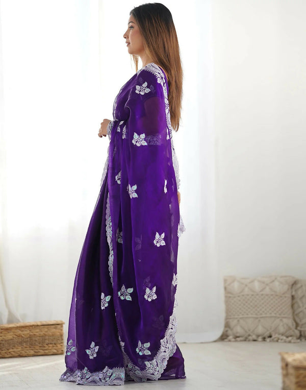 Joban Fashion Shimmer Chiffon Pastel Purple Color Sequence Saree