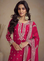 Thumbnail for chic-pink-chinon-embroidered-sequins-palazzo-suit-for-occasions-slscc52857466c-b