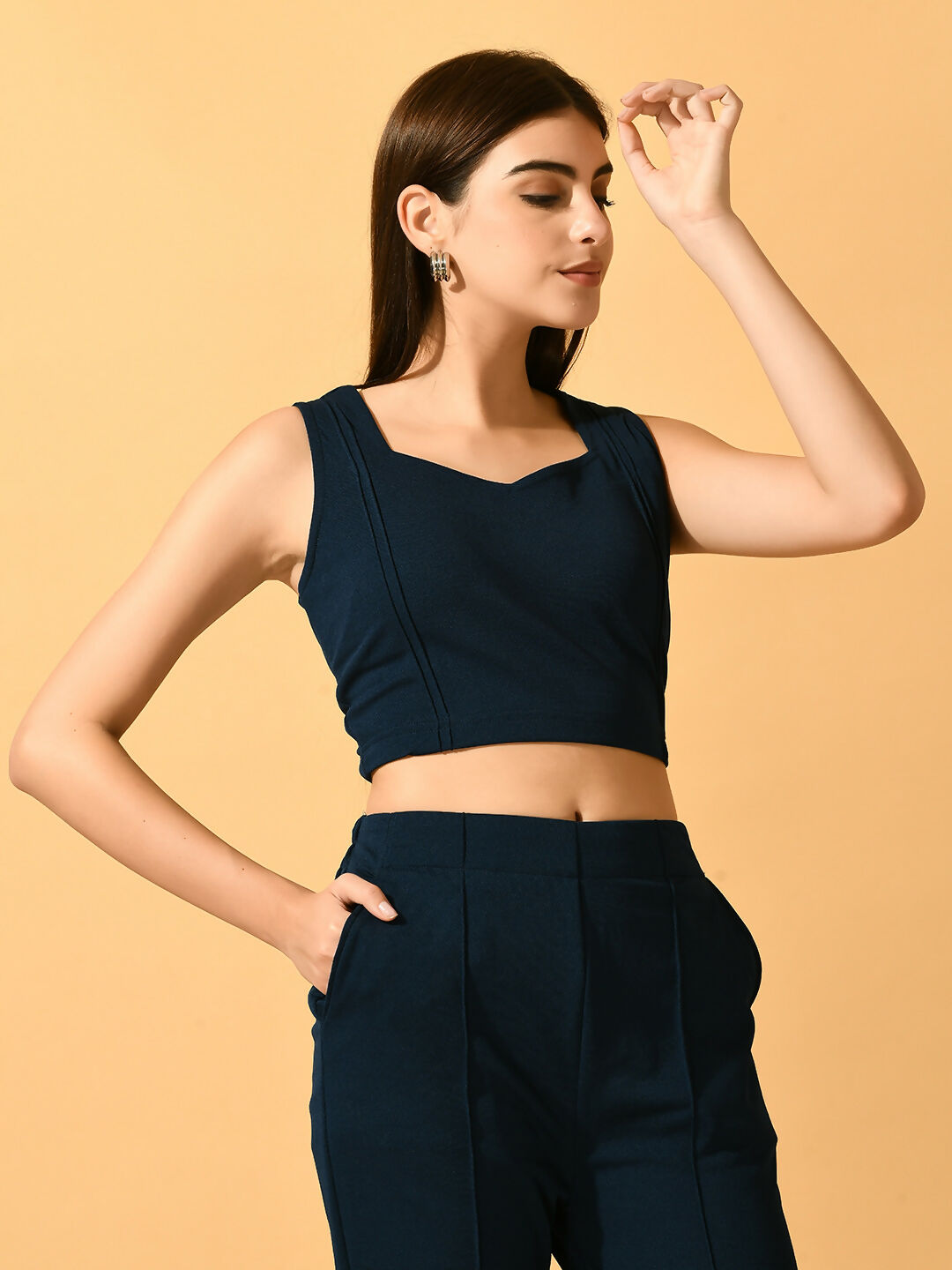 Myshka Women's Navy Blue Solid Party Top - Distacart