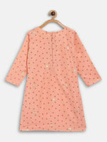 Thumbnail for Ahalyaa Peach Crepe Gold Printed Kids Kurta Sets With Dupatta For Girls - Distacart