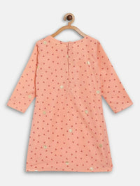 Thumbnail for Ahalyaa Peach Crepe Gold Printed Kids Kurta Sets With Dupatta For Girls - Distacart