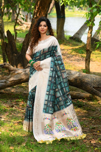 Thumbnail for Aastha Fashion Teal Woven Cotton Blend Saree with Blouse - Distacart