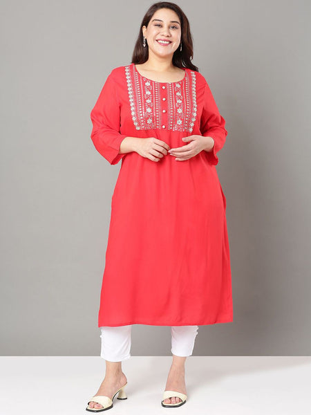 Sztori Floral Embroidered Yoke Design Sequined Straight Kurta - Distacart