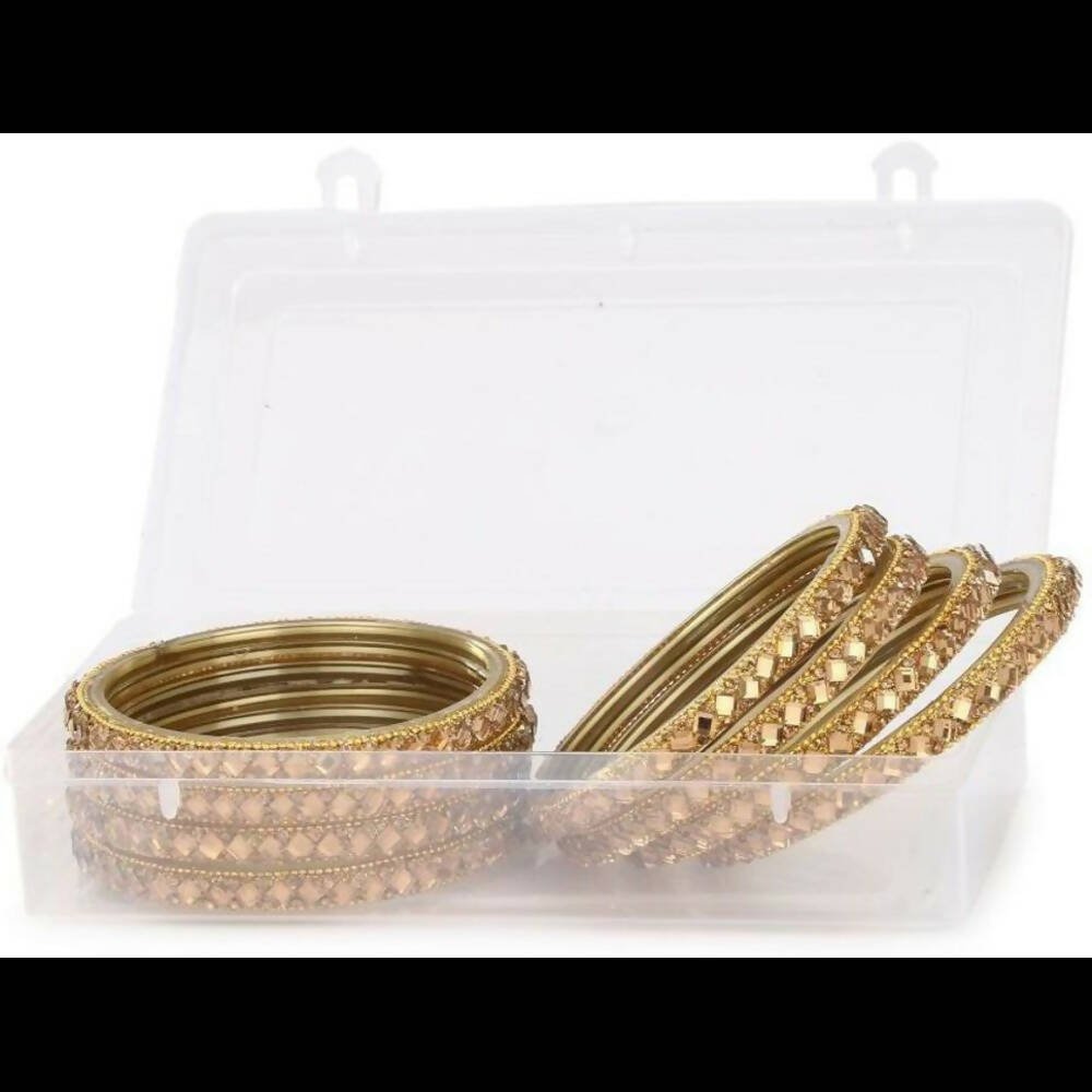 Afast Bridal Wedding & Party Fashionable Colorful Glass Bangle/Kada Set, Pack Of 8 - Golden - Distacart