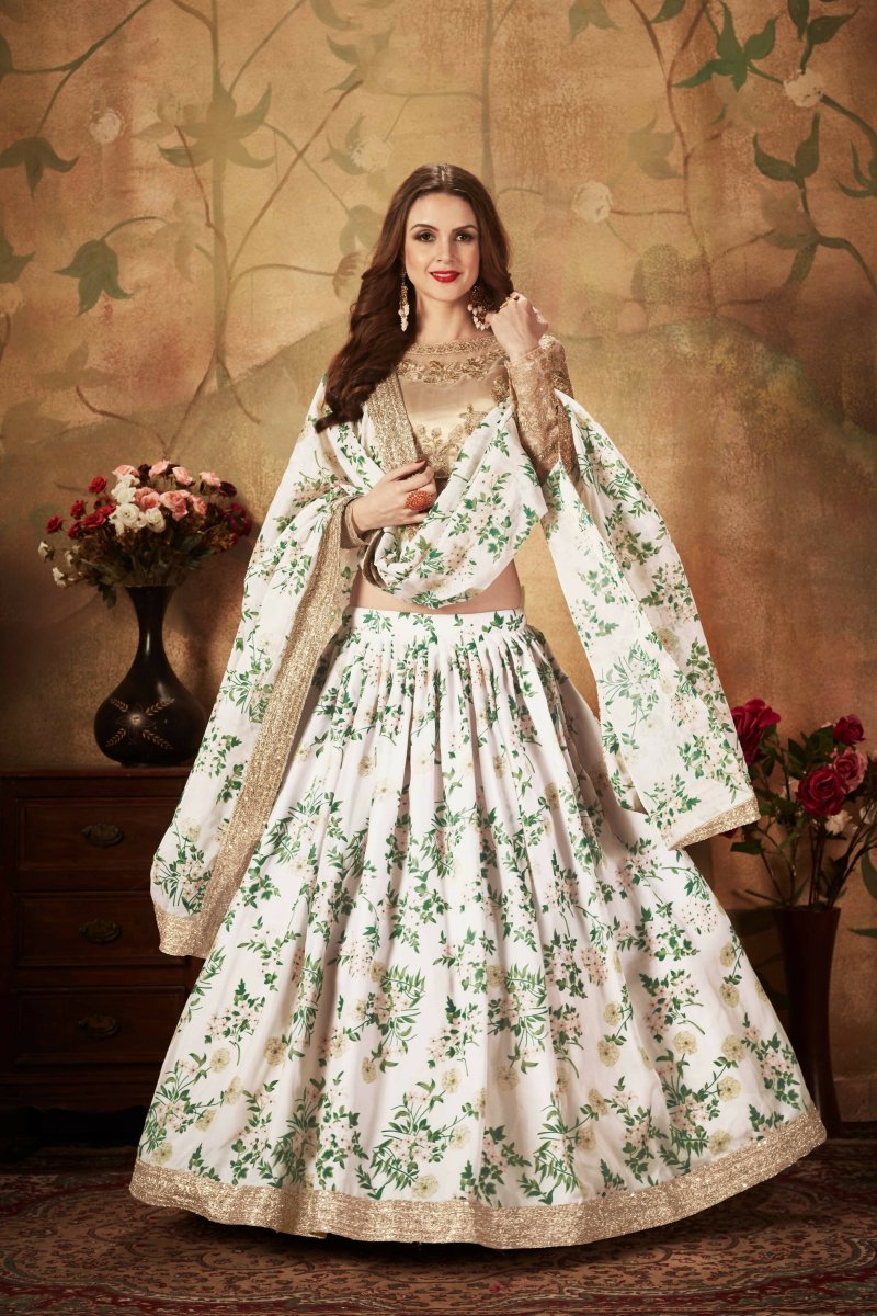Aastha Fashion Women's Breathtaking Off-White Sabyasachi Floral Printed Organza Silk Party Wear Lehenga Choli With Blouse - Distacart