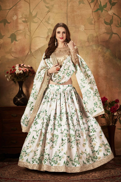 Aastha Fashion Women's Breathtaking Off-White Sabyasachi Floral Printed Organza Silk Party Wear Lehenga Choli With Blouse - Distacart