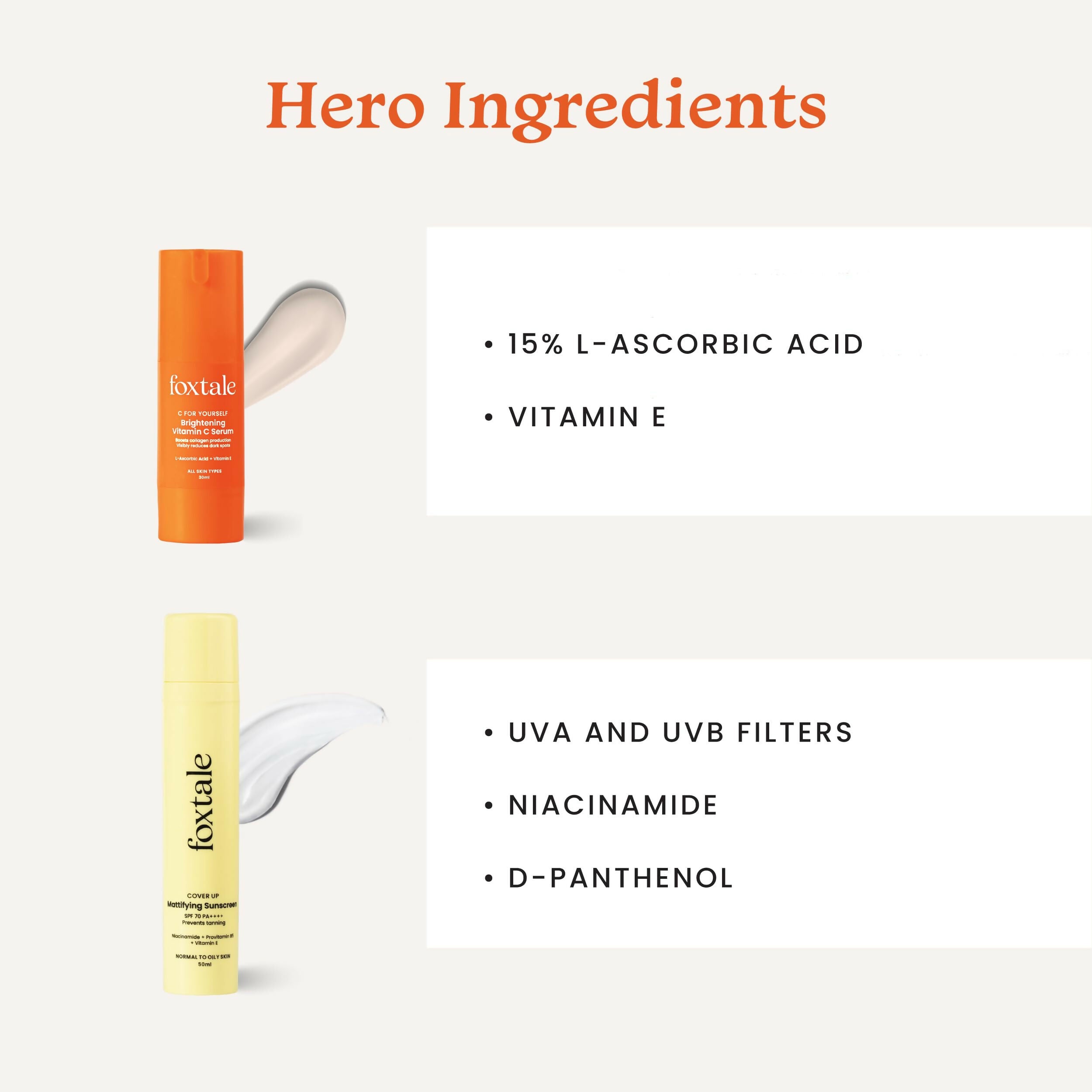 Foxtale Getting Even Skin Care Kit: C For Yourself Vitamin C Serum + Matte Finish Sunscreen - Distacart