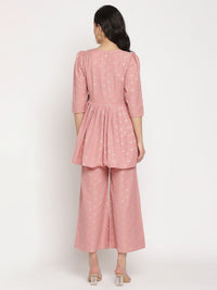 Thumbnail for Ahalyaa Pink Ethnic Motifs Printed Angrakha Kurti With Palazzos For Women