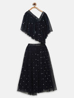 Thumbnail for Ahalyaa Navy Blue Net Asymmetric Kids Top With Skirt For Girls - Distacart
