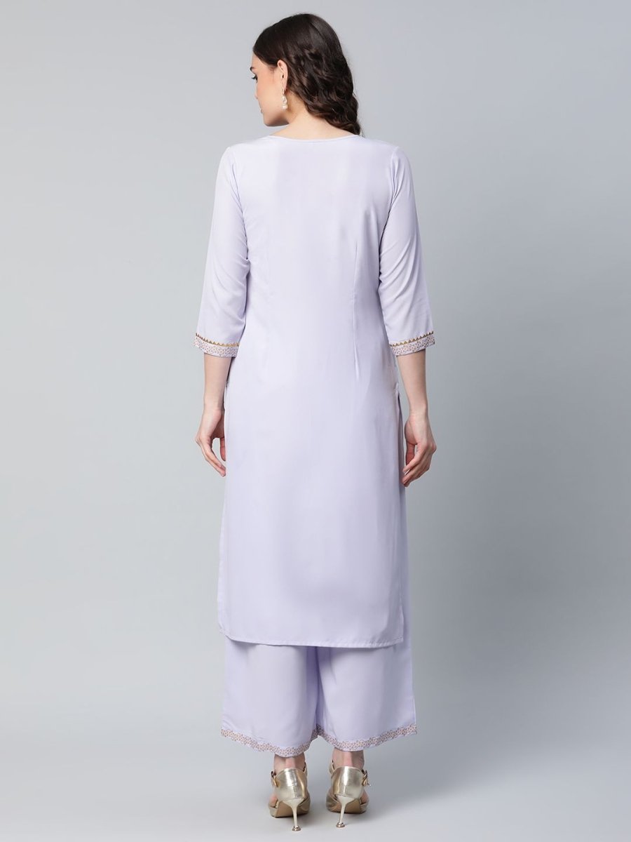 Ahalyaa Women's Powder Blue Crepe Gold Printed Kurta Palazzo Set - Distacart