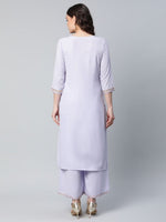 Thumbnail for Ahalyaa Women's Powder Blue Crepe Gold Printed Kurta Palazzo Set - Distacart