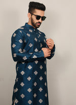 Thumbnail for Prazu Fashion Aqua Blue Silk Copper Sequence Work Kurta