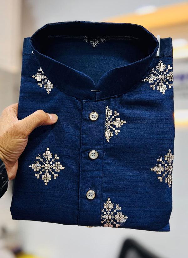 Prazu Fashion Blue Silk Copper Sequence Work Kurta