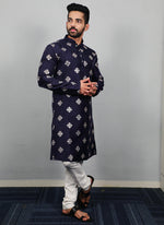 Thumbnail for Prazu Fashion Blue Silk Copper Sequence Work Kurta